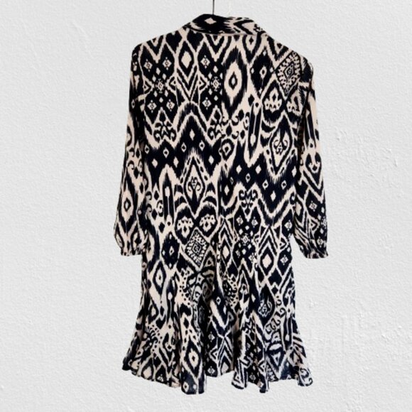 MNG Mango Fit and Flare Dress, Long Sleeve, Black and Beige Mini dress, cotton - Picture 3 of 7